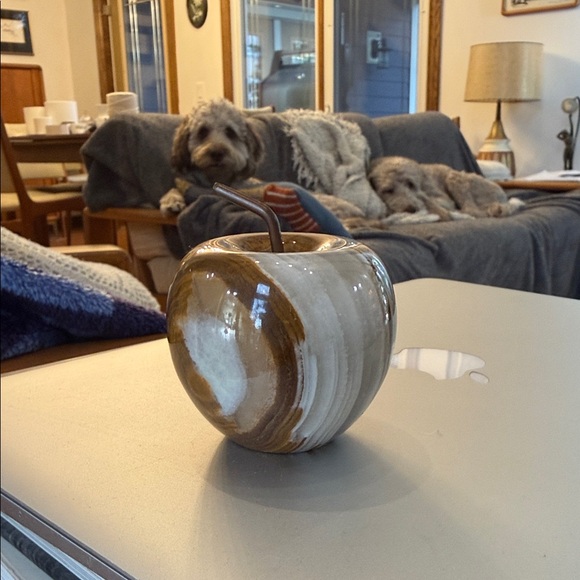 Handmade Other - Decorative Caramel Marble onyx Apple Sculpture - Home Art Accent